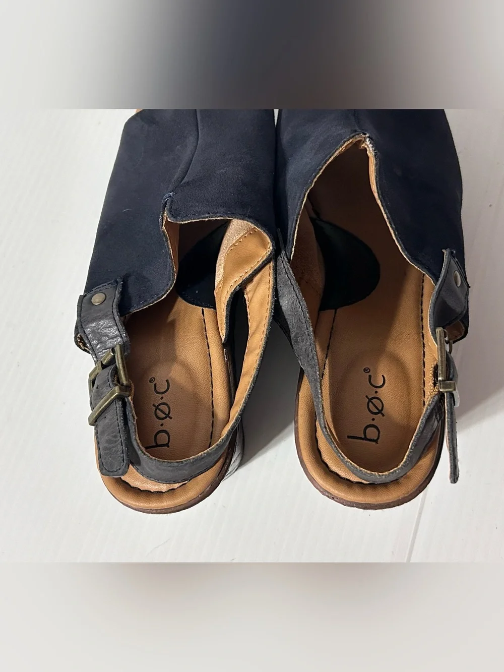 B.o.c. Navy leather wedge sandals women size 10 M